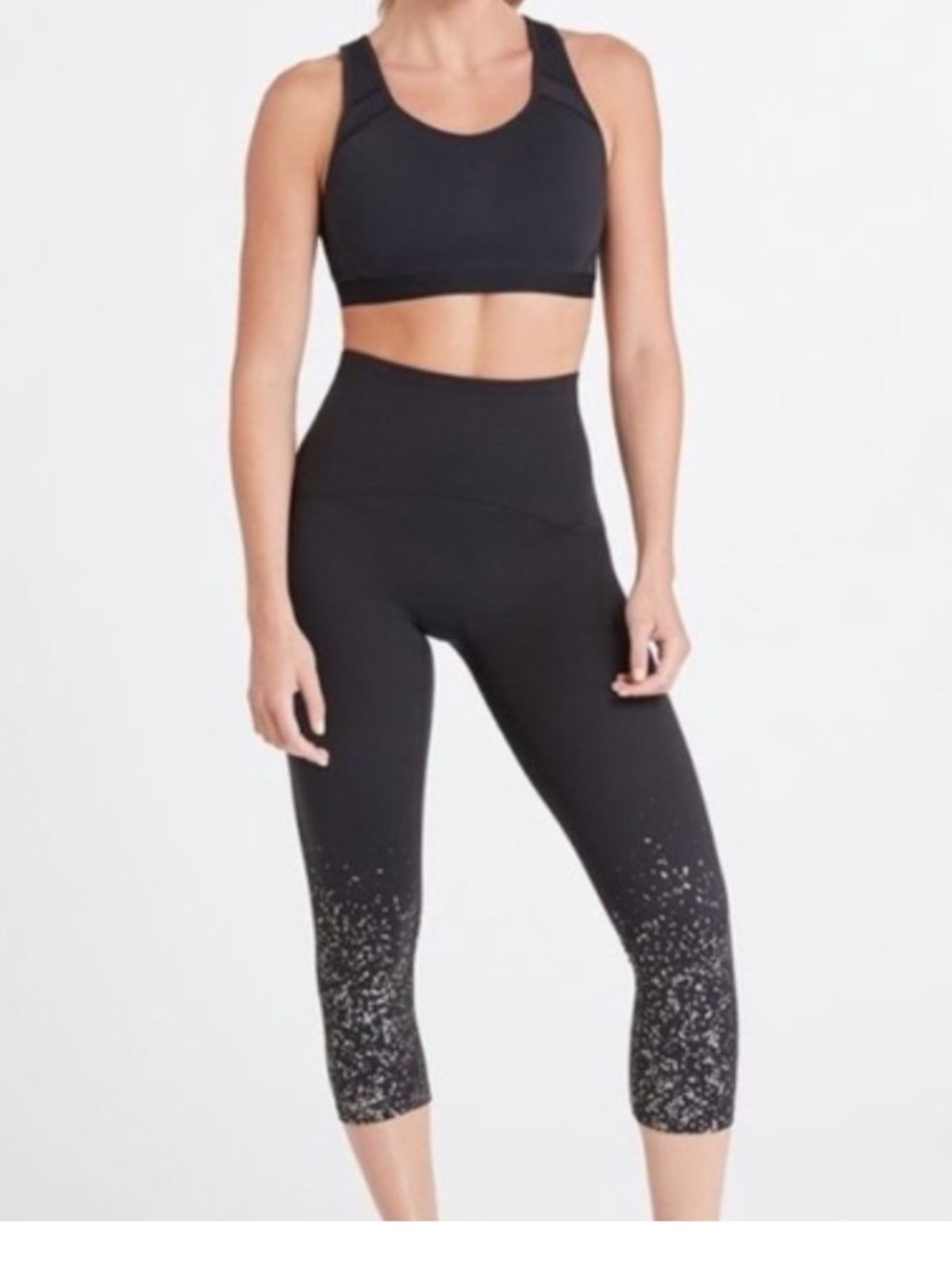 SPANX Booty Boost Black Metallic Confetti Cropped Leggings Size Medium - Picture 8 of 8